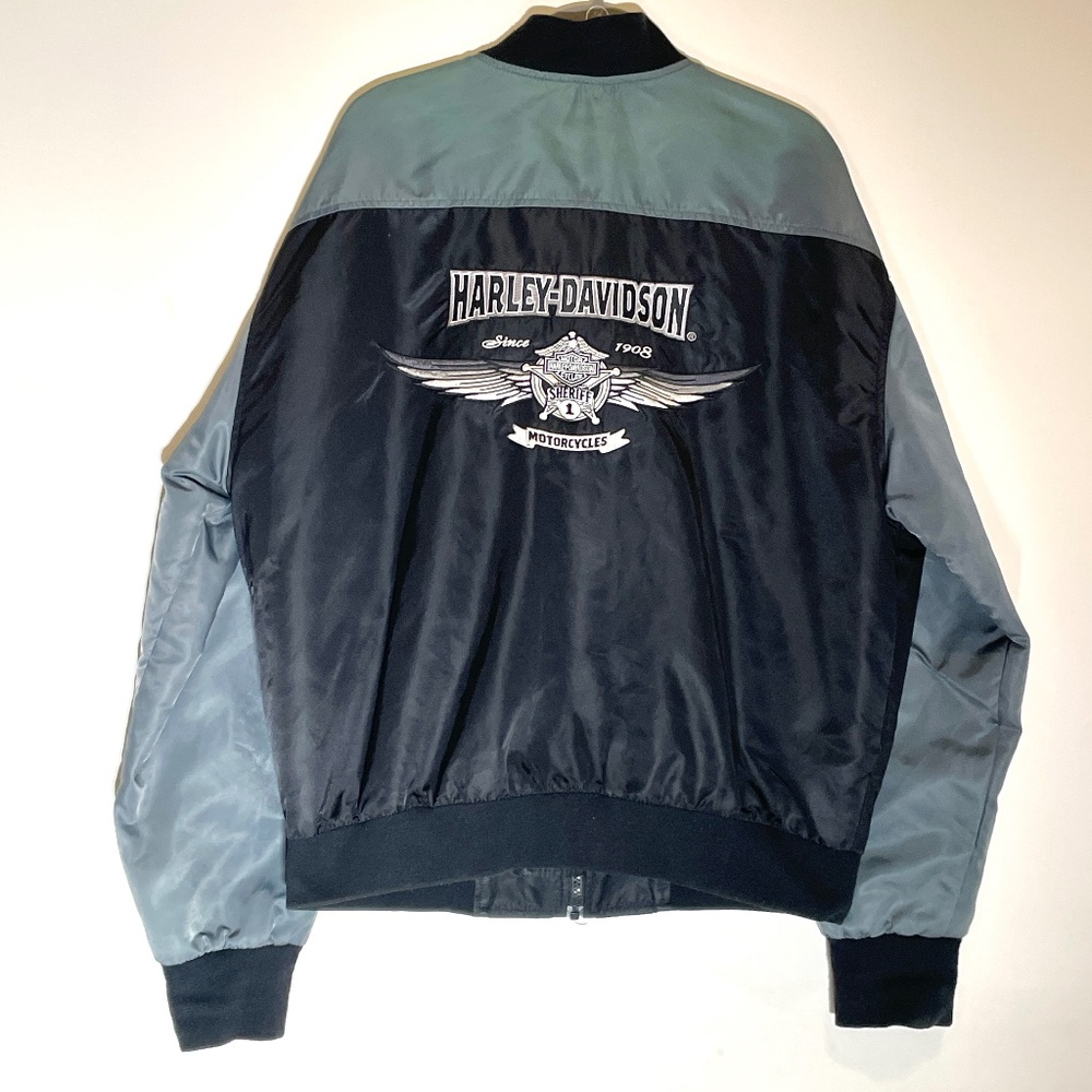 Harley Davidson Vintage Men Large Nylon Bomber Jacket Wings Biker Embroidered